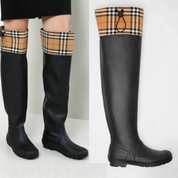 Burberry Shoes - F0 NEW BURBERRY LONDON Plaid Check Drawstring Cuff Tall Rain Boots Size 35 $611